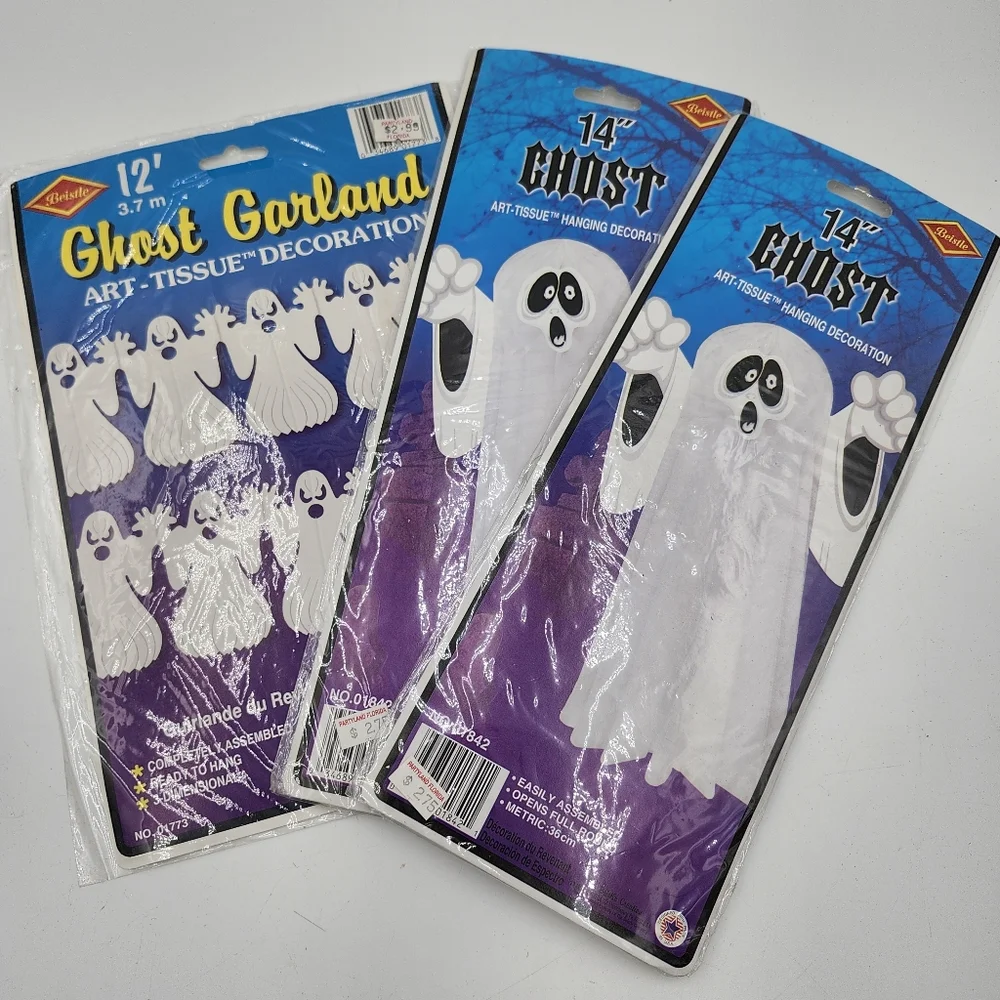 Lot of 2 VINTAGE NEW BEISTLE GHOST GARLAND tissue 12FT 1987